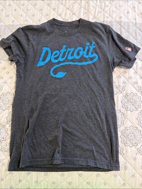 Detroit Script Short Sleeve Tee - Charcoal with Blue Script